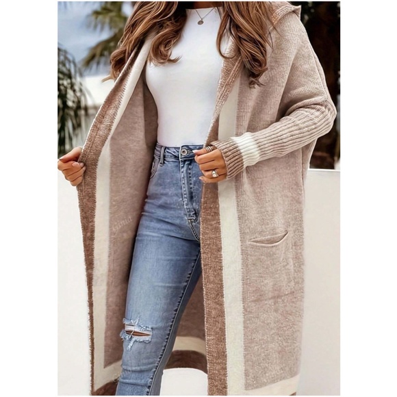 Sweaters - Cozy Color Block Knit Pockets Open Front Cardigan